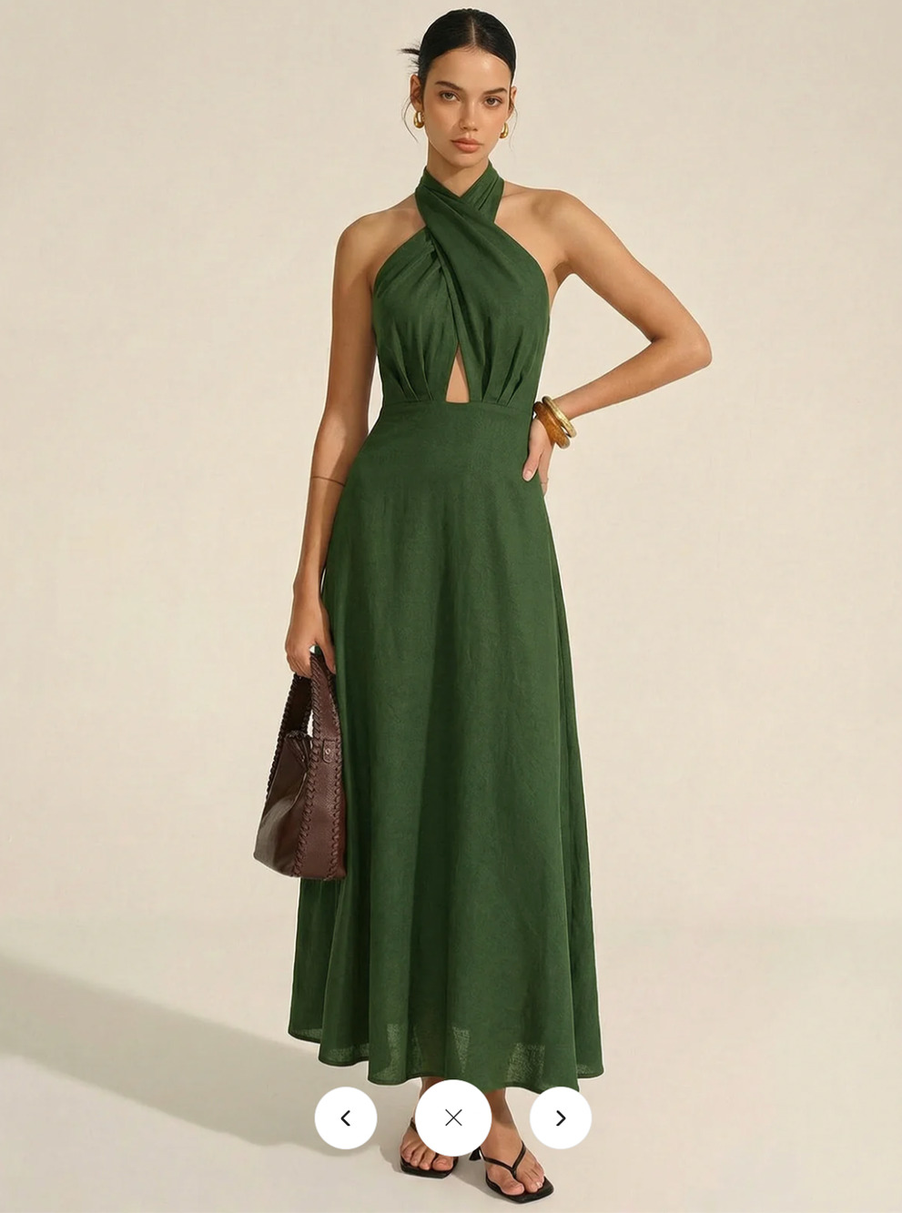 NWT Commense Cotton Linen Halter Neck Cut-Out Maxi Dress Sz L